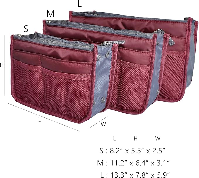 Vercord Purse Organizer Insert for Handbags Bag Organizers Inside Tote Pocketbook Women Nurse Nylon 13 Pockets Burgundy Small