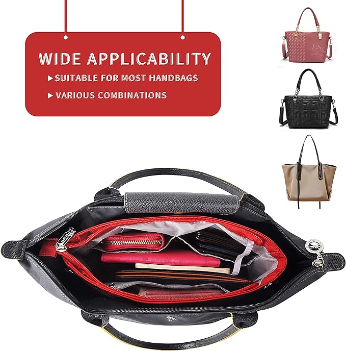 Vercord Expandable Nylon Handbag Purse Organizer Insert Liner Shaper Bag in Bag Red Large