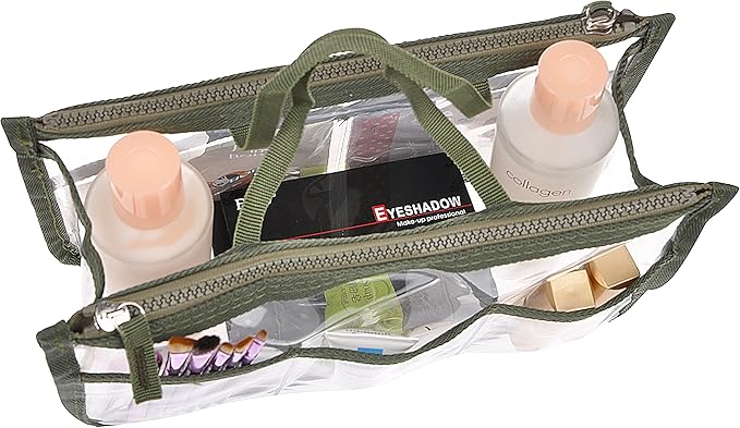 Vercord Translucent Purse Handbag Tote Pocketbook Bag Organizer Insert with Zipper Handle for Women Medium Army Green
