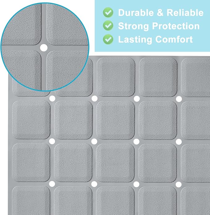 Webos Non-Slip Bath Mat for Tub & Shower:Silicone Foldable Bathtub Mat with Strong Suction Cups, Quick Drain Holes, Machine Washable Extra Large Bathroom Mats 35.8" x 17.7", Grey