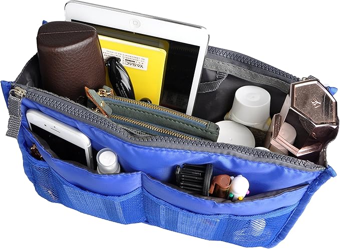 Vercord Purse Organizer Insert for Handbags Bag Organizers Inside Tote Pocketbook Women Nurse Nylon 13 Pockets Sapphire Blue Large