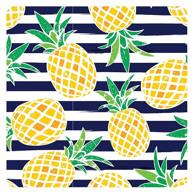 BapronBaby Summer Stripes Pineapple Splash Mat - Waterproof Catch-All for Under High Chairs, Floors, Tables, Playtime or Arts & Crafts - Machine Washable - 45" x 45”