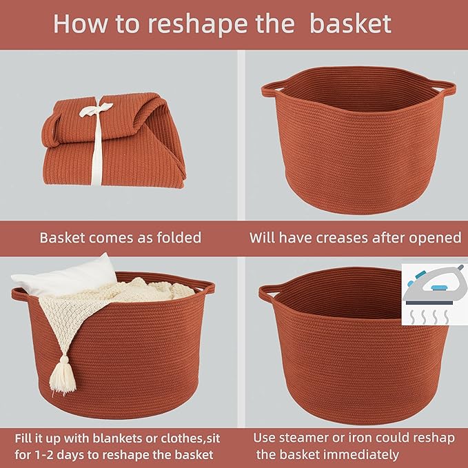 XUANGUO Large Cotton Rope Basket Blankets Basket Living Room 22"x14" Toy Baskets for Kids and Dogs Rope Storage Baskets for Nursery Woven Laundry Baskets for Clothes Towels Baby Toy round rustic