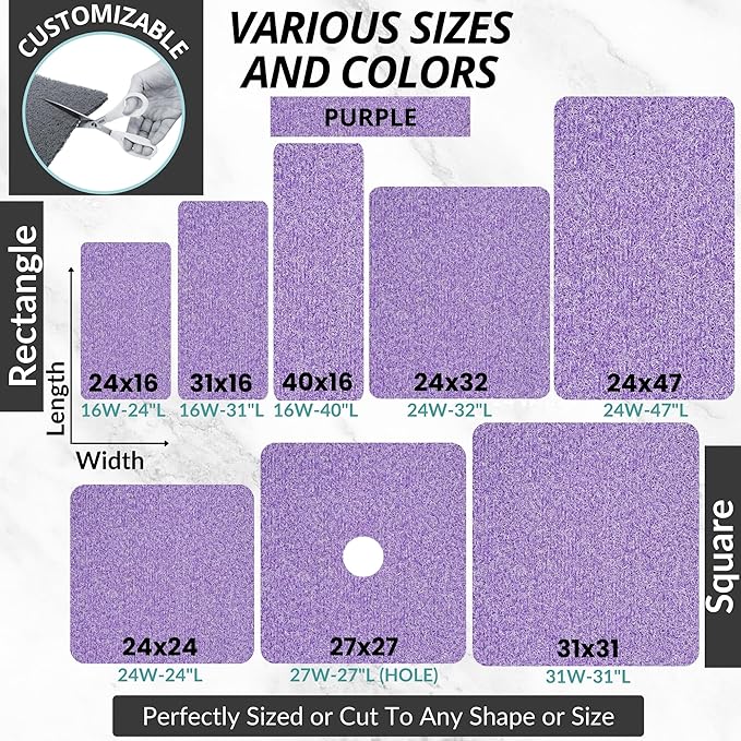 Square Shower Mat - Non Slip Shower Mats for Inside Shower - Extra Large 31x31 Shower Floor Mat Non Slip - Square Bath Mat for Shower - Secure Anti Slip Loofah Shower Bath Mat (31x31 Purple)