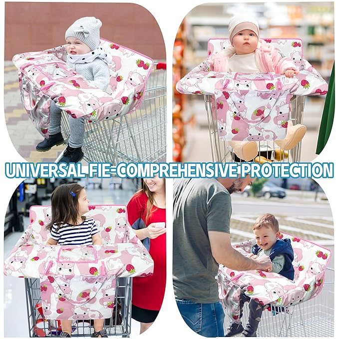 Shopping Cart Cover for Baby,2-in-1 High Chair Cover Soft,Portable, and Machine Washable,Comfortable Cotton Seat Pad with Safety Harness and Portable Cloth Bag,Fits All Supermarkets and Restaurants