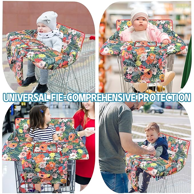 Shopping Cart Cover for Baby,2-in-1 High Chair Cover Soft,Portable, and Machine Washable,Comfortable Cotton Seat Pad with Safety Harness and Portable Cloth Bag,Fits All Supermarkets and Restaurants