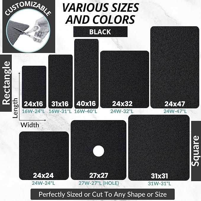 Enkosi Loofah Shower Mat Non-Slip - Anti-Slip Bath Mat for Inside Showers, Tub, Bathtub, Bathroom - Quick Dry PVC with Drain Holes - Cushioned Safety Grip - Secure for Kids and Elderly (Black 24x24)