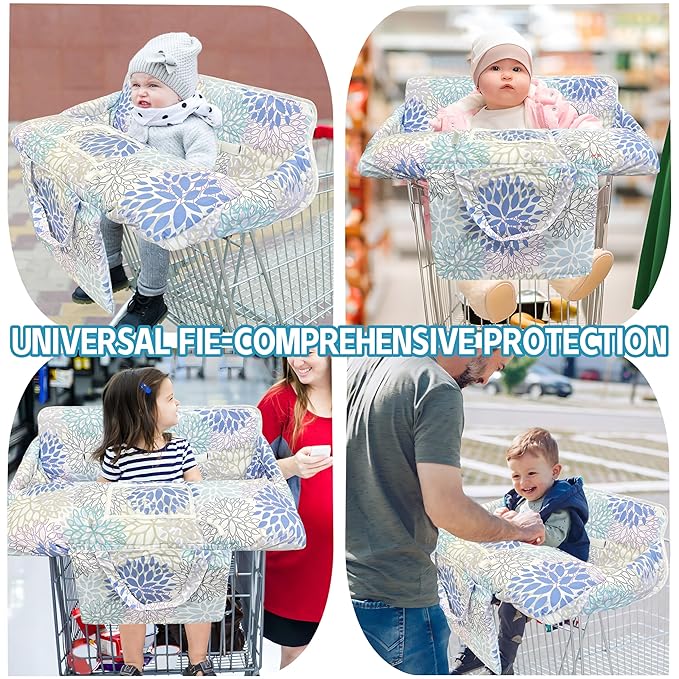 Shopping Cart Cover for Baby,2-in-1 High Chair Cover Soft,Portable,and Machine Washable,Comfortable Cotton Seat Pad with Safety Harness and Portable Cloth Bag,Fits All Supermarkets and Restaurants