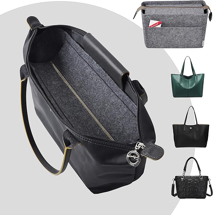 Vercord Felt Zipper Handbag Tote Purse Duffel Backpack Organizer Insert Dark Grey Medium