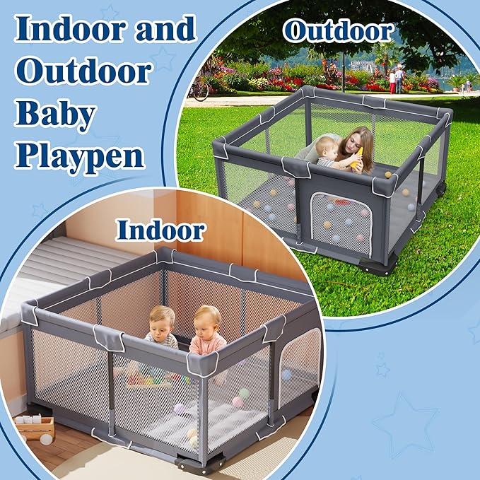 Jixrolyn Foldable Baby Playpen with Mat, 50"x50" Folding Playpen for Babies and Toddlers, Sturdy Safety Play Yard with Gate, Portable Kid's Play Pen with Bag