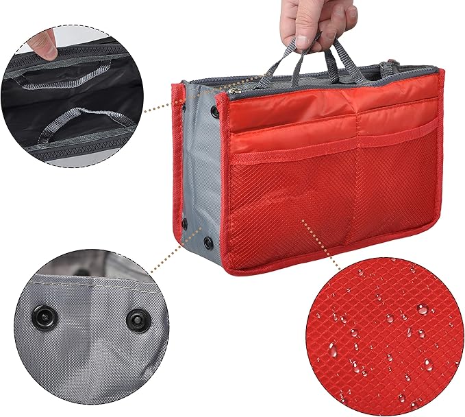 Vercord Purse Organizer Insert for Handbags Bag Organizers Inside Tote Pocketbook Women Nurse Nylon 13 Pockets Red Medium