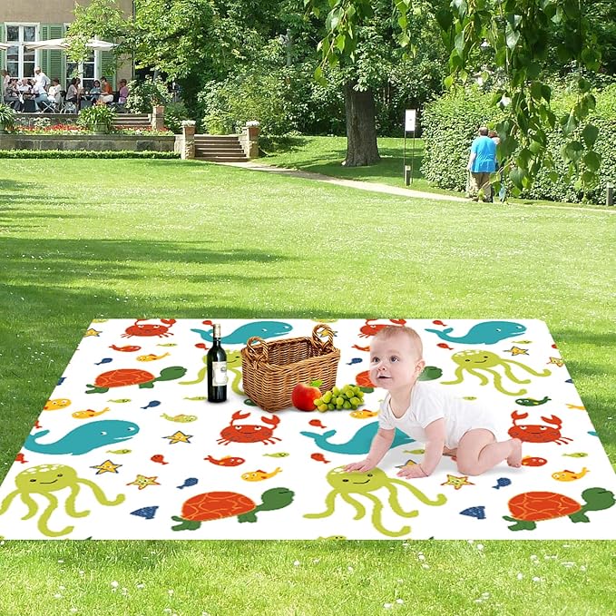 Splat Mat for Under Highchair/Arts/Crafts, WOMUMON Baby Reusable Waterproof Anti-Slip Floor Splash Mat, Portable Play Mat and Table Cover (51", Seaworld)