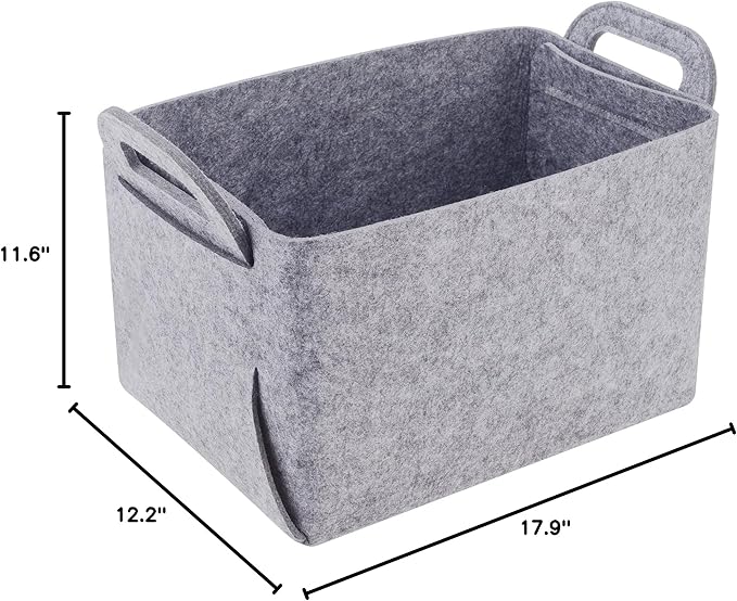 Storage Basket Felt Storage Bin Collapsible& Convenient Box Organizer with Carry Handles for Office Bedroom Closet Babies Nursery Toys Laundry (Light grey, 17.9inch(L)×12.2inch(W)×11.6inch(H))