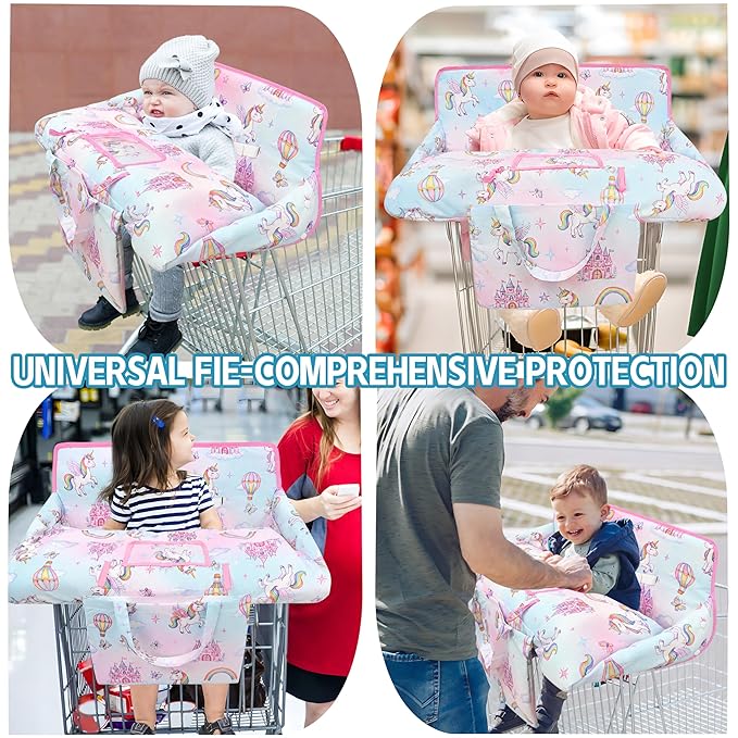 Shopping Cart Cover for Baby,2-in-1 High Chair Cover Soft,Portable, and Machine Washable,Comfortable Cotton Seat Pad with Safety Harness and Portable Cloth Bag,Fits All Supermarkets and Restaurants