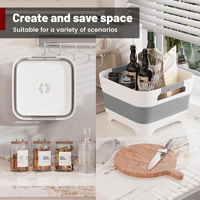 GIMWA Portable Camping Sink, Dish Tub for Outdoor Camp Sink Washing Bottles,Hands and Fruit,Foldable Wash Basin Gray JW1423GY, Medium
