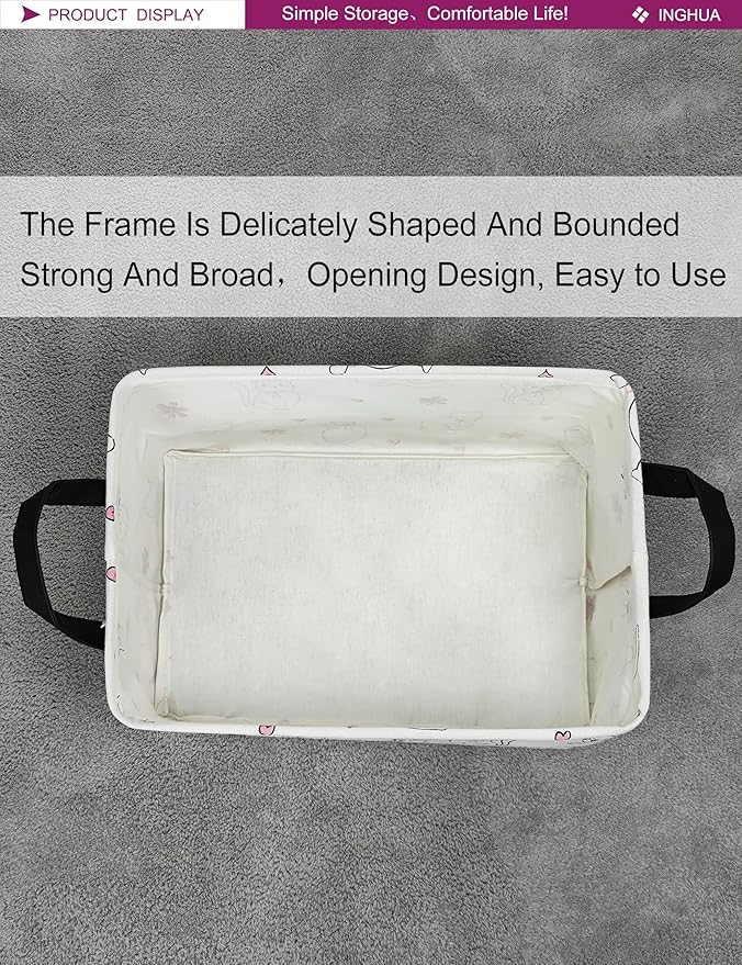 INGHUA Rectangular Storage Basket Fabric Organizer Bin for Toys,Books,Clothes,Gifts,Pets-Perfect for Home,Office,Nursery,Dorm,Shelf(Rec-Love cat )