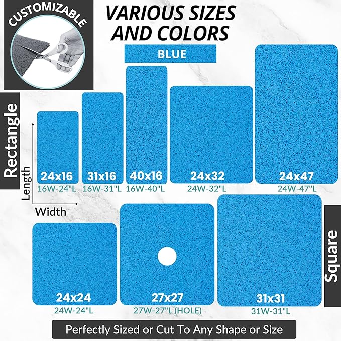 ENKOSI Loofah Non-Slip Shower and Bath Mat - Soft Cushioned Comfort - No Suction Cups for Smooth or Textured Tubs - Fast Draining - Safety for Bathroom, Family, Kids, and Elderly (24x16 Blue)