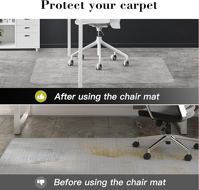 Office Chair Mat for Carpet: 36" x 48" Plastic Heavy Duty Computer Desk Mats for Low Flat and No Pile Carpeted Floor - Clear Rug Pad for Rolling Chairs Office Work Home Gaming Rectangle