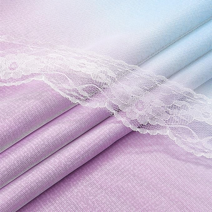 XiDi 100% Blackout Curtains with Sheer Overlay 84 Inches Long 2 Panels for Girls Bedroom Living Room Rainbow Pink Purple Blue Double Layer Curtains for Kids Nursery Unicorn Princess Grommet W52 x L84