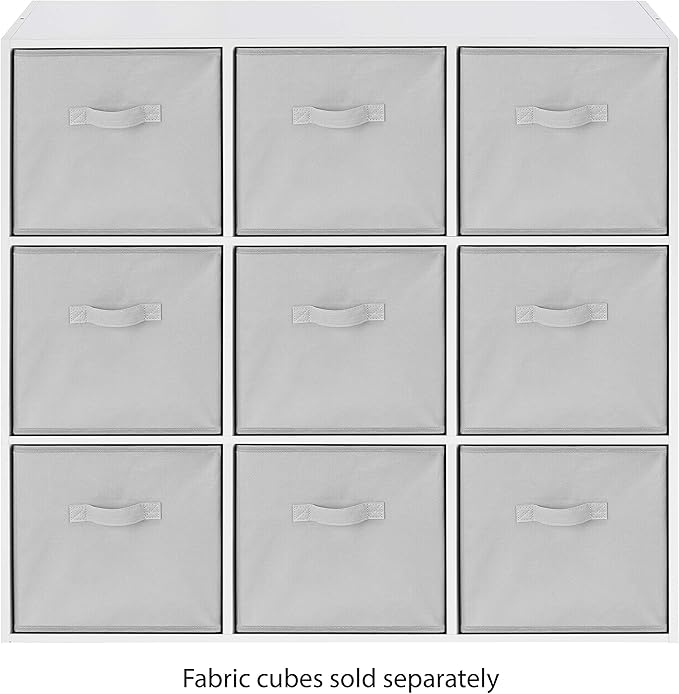 Whitmor 9 Cube Bookcase, 3 Tier Stackable MDF Bookself, Open Storage Display Organizer, Storage Cabinet for Living Room, Bedroom, Home, Office, 35.5" L x 11.7" W x 35.5" H, White