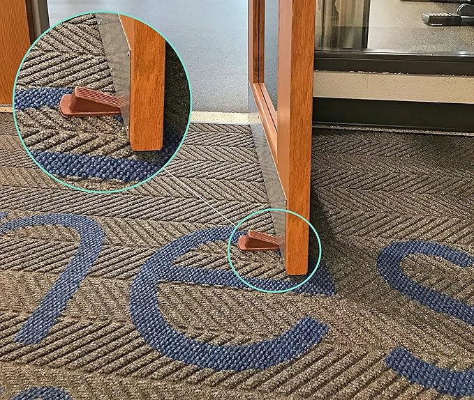 Rubber Door Stoppers - Door Stop Wedge, Large Heavy Duty Flexible Door Holder - Brown 4 Pack - Non Marking Anti Slip Jammer