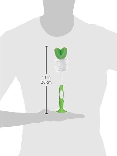 Amazon Brand - Mama Bear Baby Bottle Brush with Nipple Cleaner and Suction Cup Stand,White,3 Count (Pack of 12)