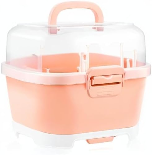 DOERDO Baby Bottle Drying Rack, Portable Large Capacity Toddler Bottles Storage Box with Cover Portable Kitchen Cabinet Organizer for Home Kitchen, 11.6x9.4 Inch, Orange
