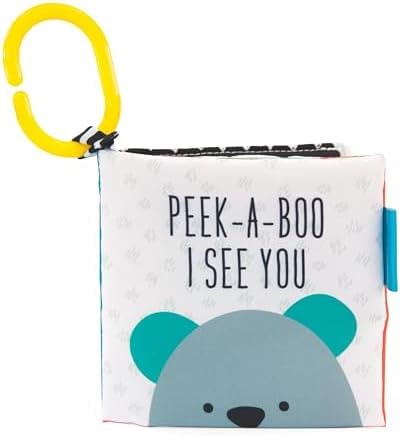 Sassy Peek-a-Boo Activity Book with Attachable Link for On-The-Go Travel,Sensory Play,Black & White,Ages 0+ Months,(Pack of 12)