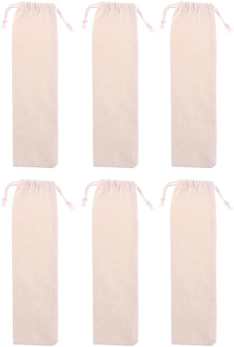 BIUDECO 6pcs Straw Carrying Case Cotton Linen Pouch Bag for Reusable Drinking Straws Lightweight with Drawstring Design