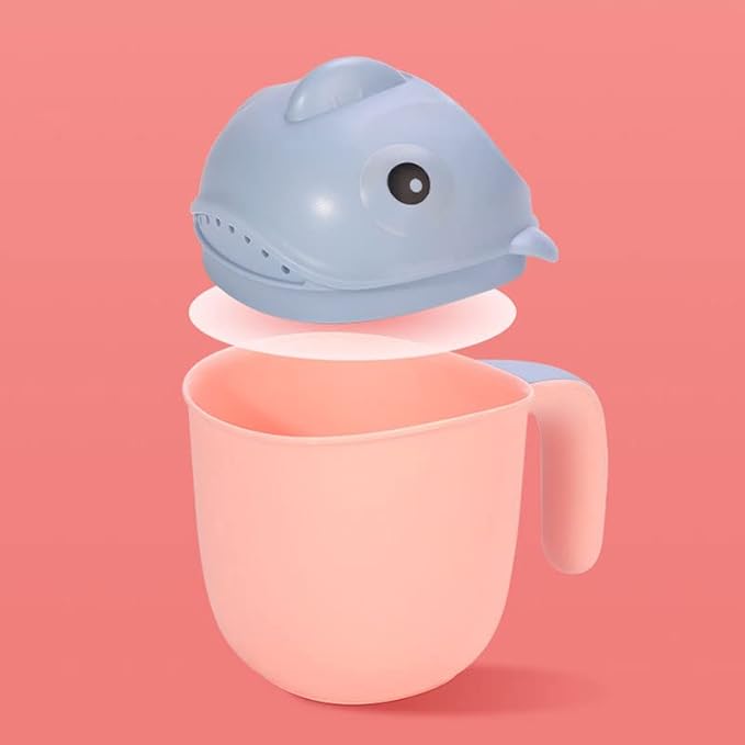 Baby Rinse Cup, Cute Cartoon Fish Baby Bath Rinser Baby Rinser Pail Shampoo Rinser, Newborn Bath Shower Wash Hair Cup for Rotecting Infant Eyes