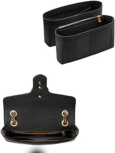 Small Handbag Shaper Insert for GG Marmont Matelasse Shoulder Bag(Pack of 2)Felt Insert Purse Organizer with Zipper- Buy 1 Get 1 Bag Free Small 8030 Black