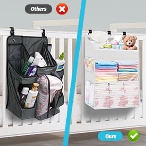 Hanging Diaper Caddy Organizer Crib Organizer–Spacious Baby Girl/Boy Nursery Organizer for Changing Table, Playpen/Wall- Hold 90+ Diaper (White)