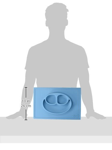 ezpz Happy Mat (Blue) - 24 Months+ - 100% Silicone Suction Placemat + Divided Plate with Three Compartments - Toddler + Preschool Essentials