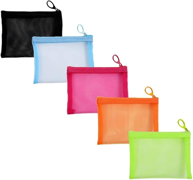 5 Pack Small Mesh Zipper Pouch Bags for Purse, Size 5" x 4" Travel Pouches for Daily Toiletries, Mini Mesh Bags with Zipper, Purse Organizer Pouches Insert (5" x 4")