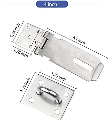 Door Hasp Padlock Latch, 4 Inch Stainless Steel Safety Clasp Hasp Lock Latch, Extra Thick Door Gate Lock Hasp with Screws, Polished Finish 2 Pack