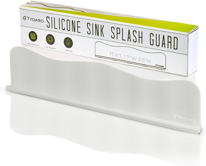 Silicone Sink Splash Guard - Water Splash Guard for Kitchen, Island and Bathroom - Secure Non-Slip Suction Cup Base - Dishwasher Safe, White (17.4 x 1.7 x 3.6")