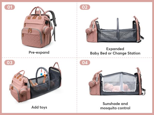 JKJRJJ Diaper Bag Backpack with Changing Station, Large Diaper Bag For Boys And Girls, Multifunctional Waterproof Travel Diaper Backpack, Baby Bag with USB Charging Port for Moms Dads,pink