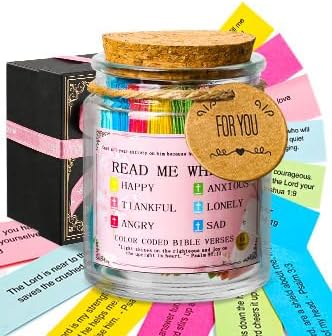 Bible Verse Jar, Bible Jar for Emotions and Feelings, Christian Gifts for Women Man, Birthday, Graduation, Mothers Day Gifts for Mom, prayer Bible Verse With Greeting Card & Two Adorable Ribbons