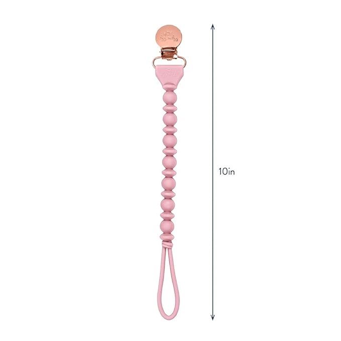 Itzy Ritzy Silicone Pacifier Clip – 100% Food Grade Silicone Pacifier Strap with Clip Keeps Pacifiers, Teethers & Small Toys in Place Features One-Piece Design & Cord (Pink)