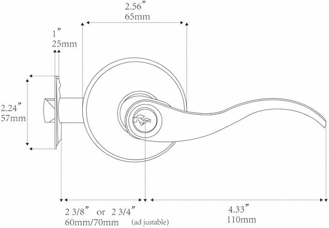 1 Pack of HENYIN Wave Lever Keyed Entry Door Lock/Door Knob Hardware Handle and Closet Lockset, Silver Color, with Key,Right Hand(805SN-R)