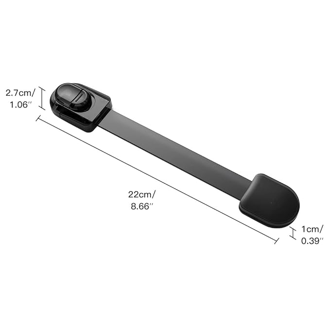 EUDEMON 3 Pack Child Safety Locks, Childproof Strap Locks for Drawers, Fridges, Toilets, Cupboards, Ovens, Cabinets, Multi Use Baby Cabinet Latches, Easy to Install, No Drilling (Clear-Black)