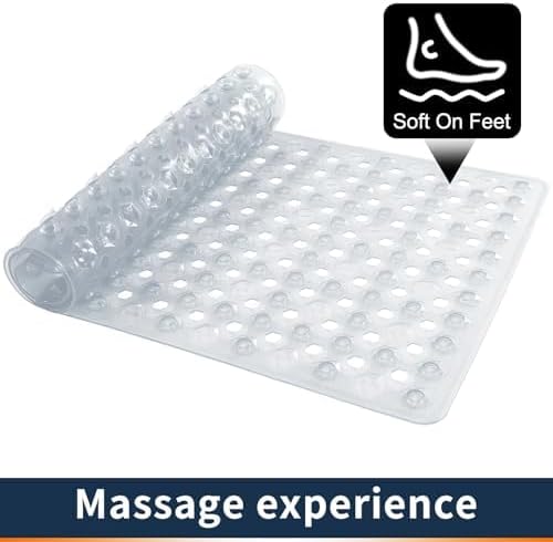 Yimobra Bath Tub Mat Non Slip, 34.5"x15.5" Long Shower Mat, Machine Washable Bathmat with Drain Holes and Suction Cups, Soft on Feet, Bathroom Essentials, Clear