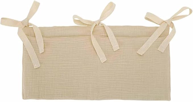 Cotton Baby Bedside Hanging Storage Bag,2 Pockets Organizer for Baby Cribs and Toys (Oatmeal)