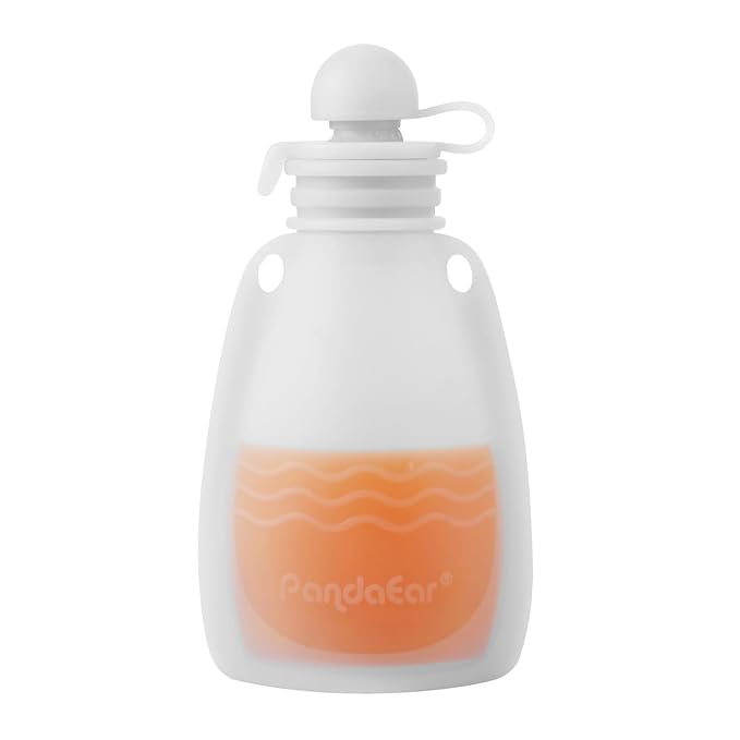 PandaEar Reusable Silicone Baby Food Pouches, 7 Pack Squeeze Pouches for Toddler Kids, BPA-Free Silicone Refillable Baby Food Storage, 5 oz /150 ml