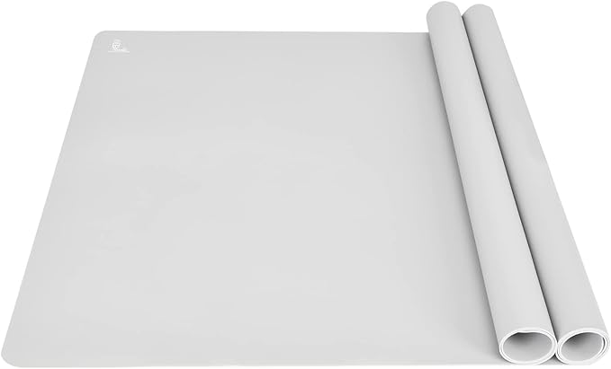 Thick Silicone Counter Mat Large Set of 2, Heat Resistant Pad for Kitchen Table/Countertop Protector/Non Stick Pastry Baking Placemats, Silicone Mat for Crafts Kids (20×28, Gray)