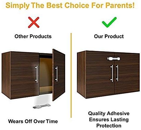 Child Proofing Safety Locks - 8 Pcs Baby Proof Lock with 8 Extra 3M Adhesives -Adjustable Flexible Strap Latches to Cabinet, Cupboard, Drawer, Fridge, Toilet-Seat, Oven, Closet Seat, Door,Window-Brown