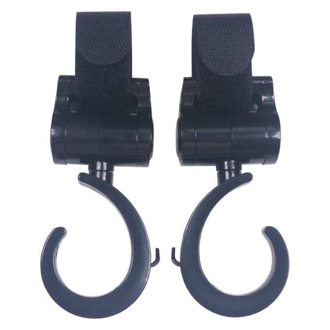 Baby Stroller Hooks for Hanging, Multipurpose Stroller Straps with Durable Stylish Stroller Clips for Diaper Bags, Perfect Mummy Hook for Stroller, Walker and Shopping (Black 2 pcs)