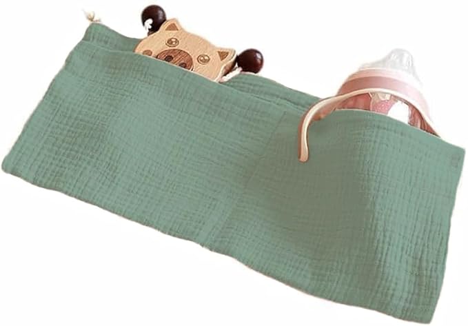 Cotton Baby Bedside Hanging Storage Bag,2 Pockets Organizer for Baby Cribs and Toys (Green)