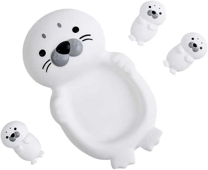 4-in-1 Seal Bathtub Toys | Mother-Baby Floating & Nesting Set | Easy-Clean Non-Toxic Rubber | Fun Montessori Bath-Time Gift for Boys & Girls
