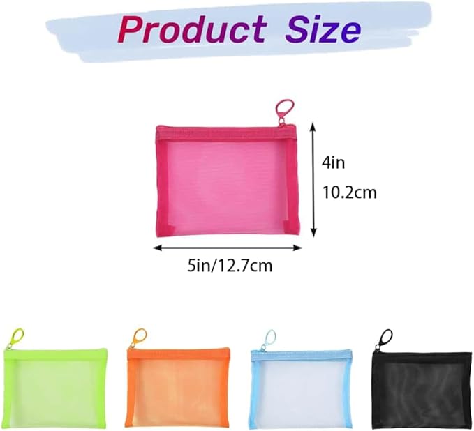 5 Pack Small Mesh Zipper Pouch Bags for Purse, Size 5" x 4" Travel Pouches for Daily Toiletries, Mini Mesh Bags with Zipper, Purse Organizer Pouches Insert (5" x 4")